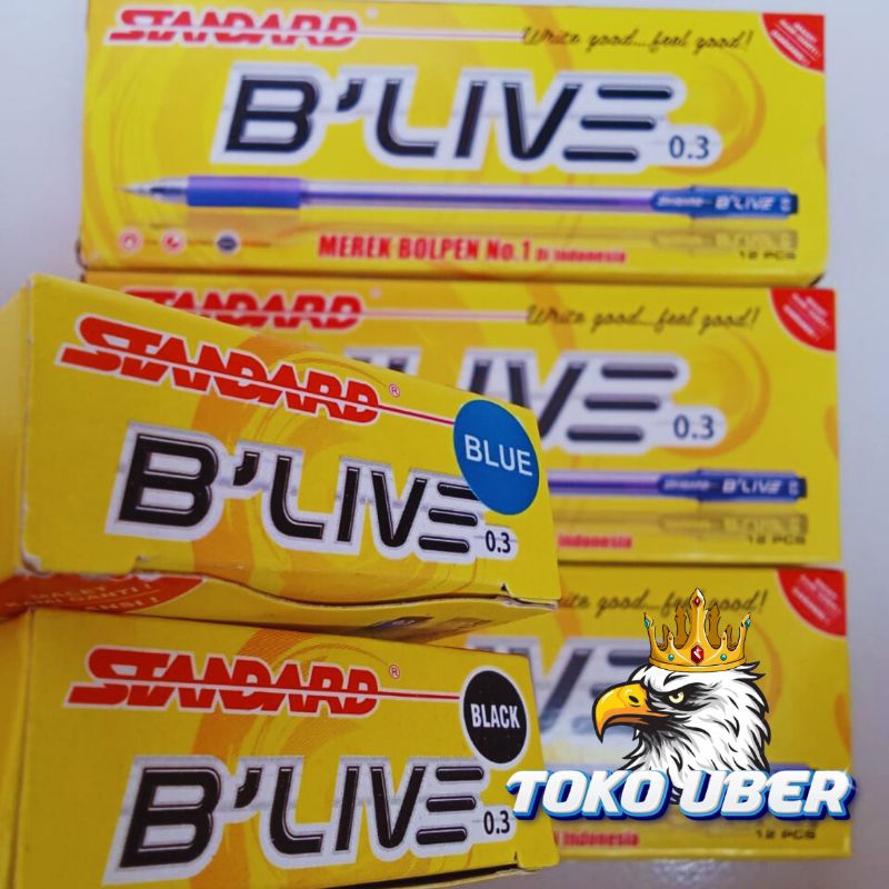 

Ballpoint Standard B'Live Pulpen B Live Biru & Hitam 0.3 Isi 12pcs