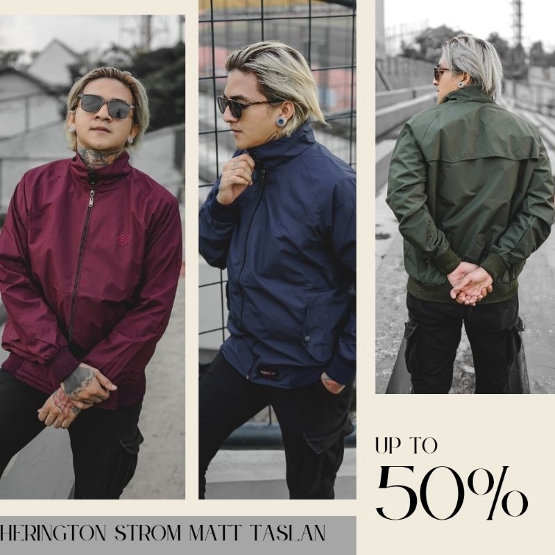 Jaket Harrington Pria Outdoor Taslan Premium Anti Air & Tahan Angin - Hitam - Sport