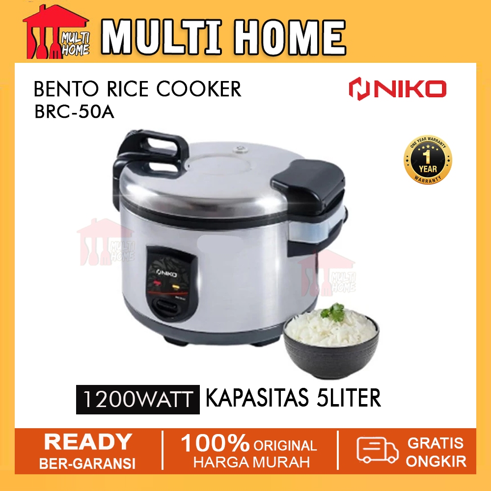 NIKO Rice Cooker / Penanak Nasi BRC-50A Body Stainless Steel Kapasitas Besar 5 Liter