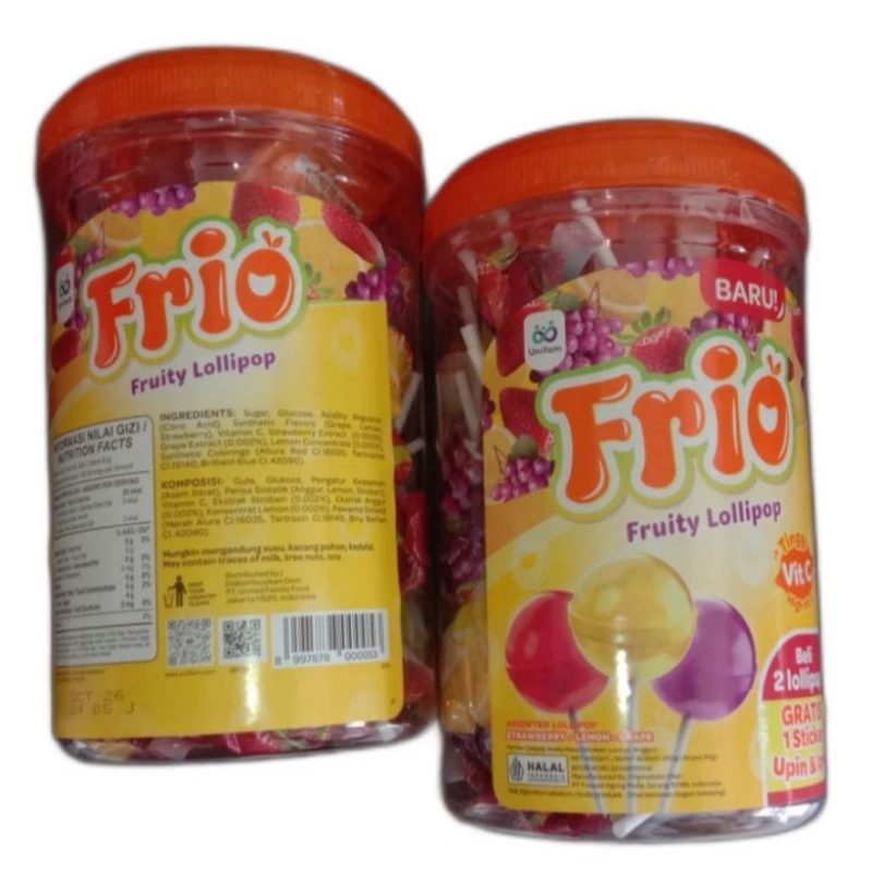 

Frio Fruity Assorted Lollipop 240gr, Milkita Permen Susu Lollipop 270gr, Yupi Strawberry Kiss 300gr