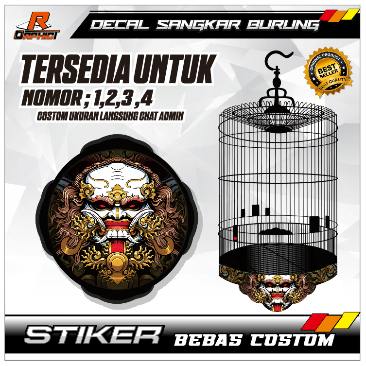 STICKER CUSTOM DECAL SANGKAR KANDANG BURUNG MURAI MOTIF BARONG