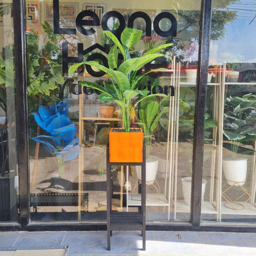 Dekorasi Tanaman Hias Besar Bunga Plastik Artificial Daun Monstera Keladi Aglonema Pot Kayu Rak Serb