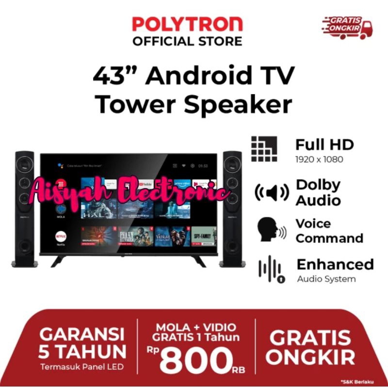 ANDROID TV POLYTRON 43 INCI 43TA5055 GARANSI RESMI