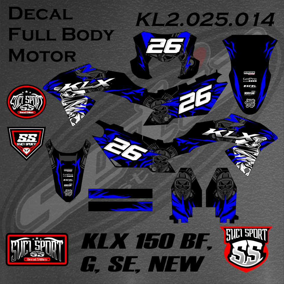 DECAL KLX BF / STICKER KLX HITAM BIRU KLX 150 BF G SE NEW, DESAIN FREE CUSTOM (KL2.025.014)