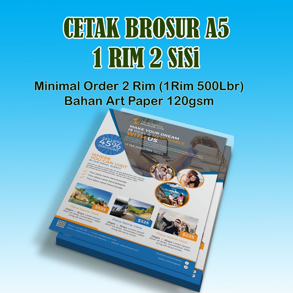 

Cetak Brosur A5 (2 sisi), Art Paper 120/150gsm, 1Rim 500Lbr