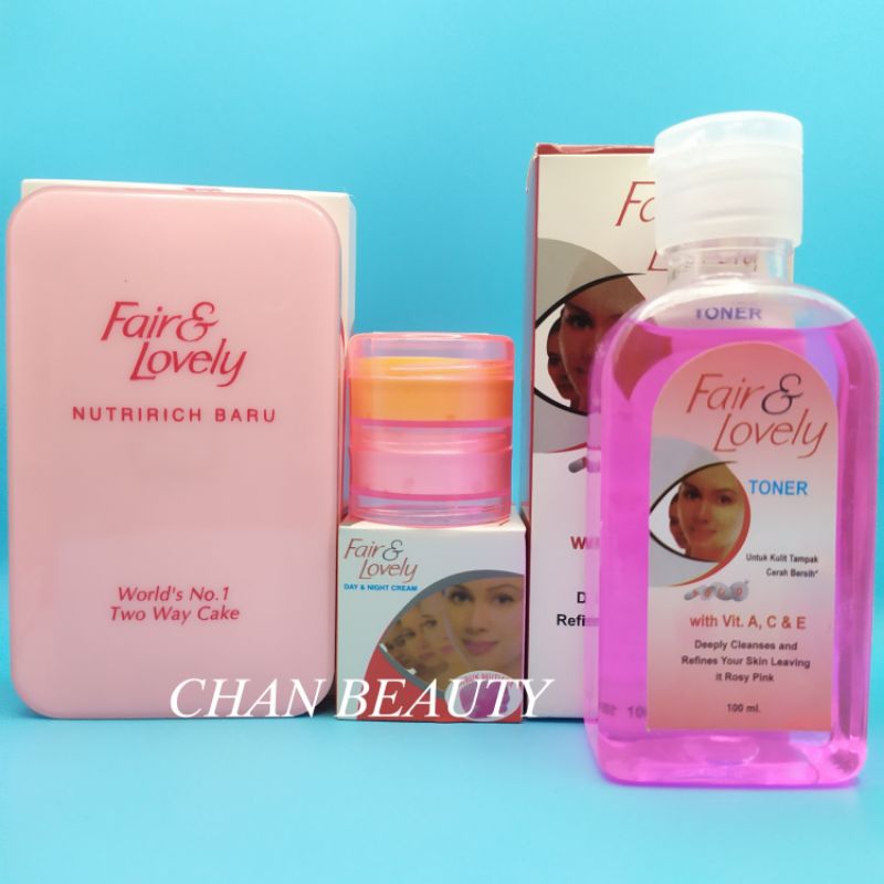 Paket FAIR & LOVELY 4in1 ( Krim Siang - Krim Malam - Toner - Bedak )