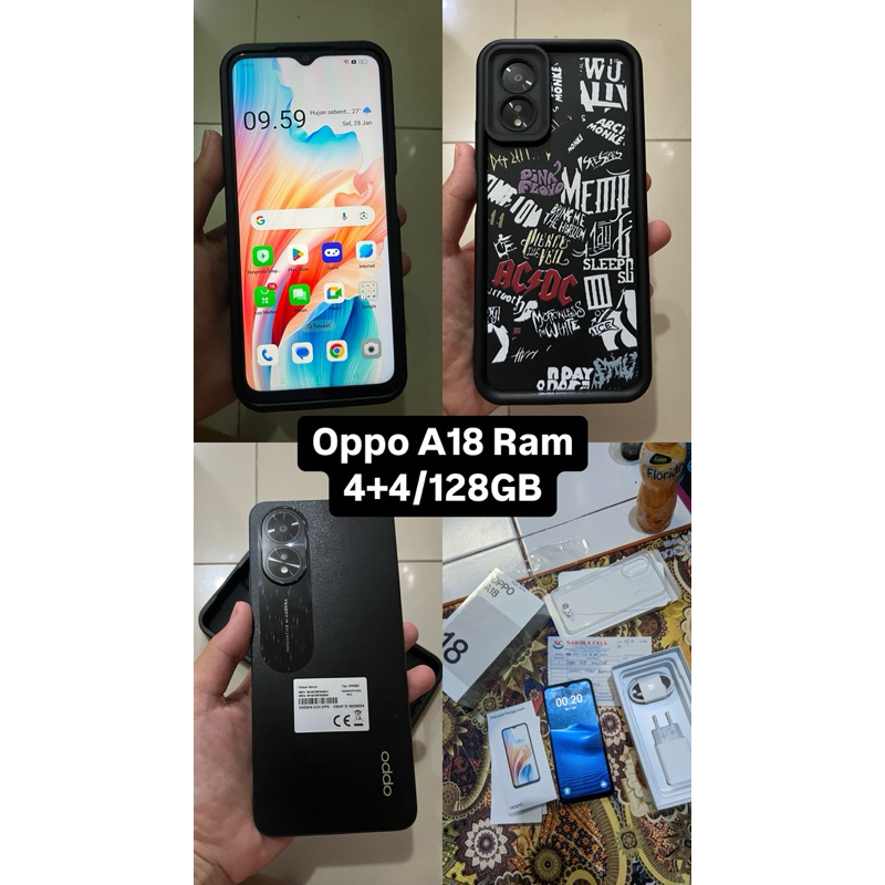 Oppo A18 Ram 4+4/128 Pree Loved HP Second Pemakaian baru 1 bulan