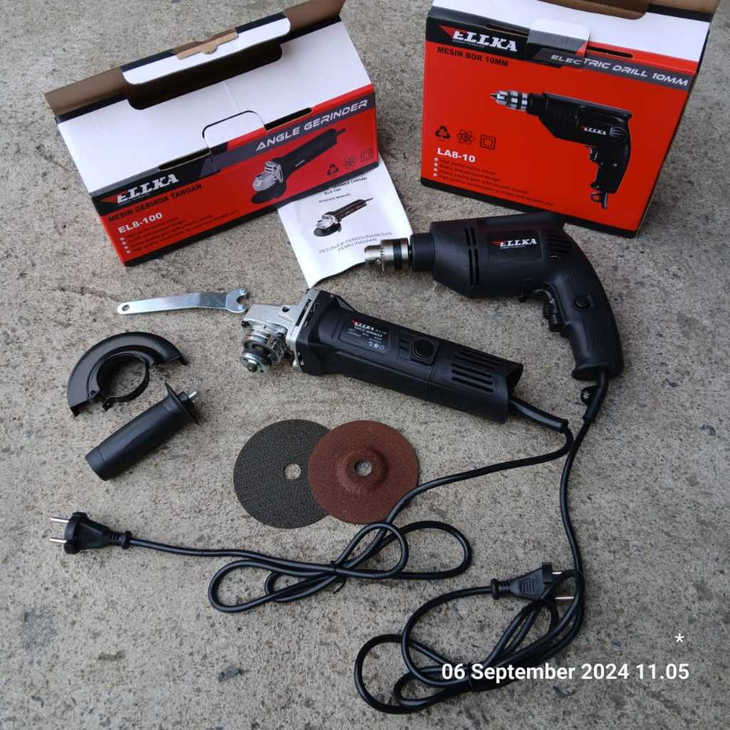 Makita Bor + Gerinda Box Bor 13mm + Gerinda 4inch + Mata Bor Kayu+Mata Bor Beton+Batu Potong + Batu 