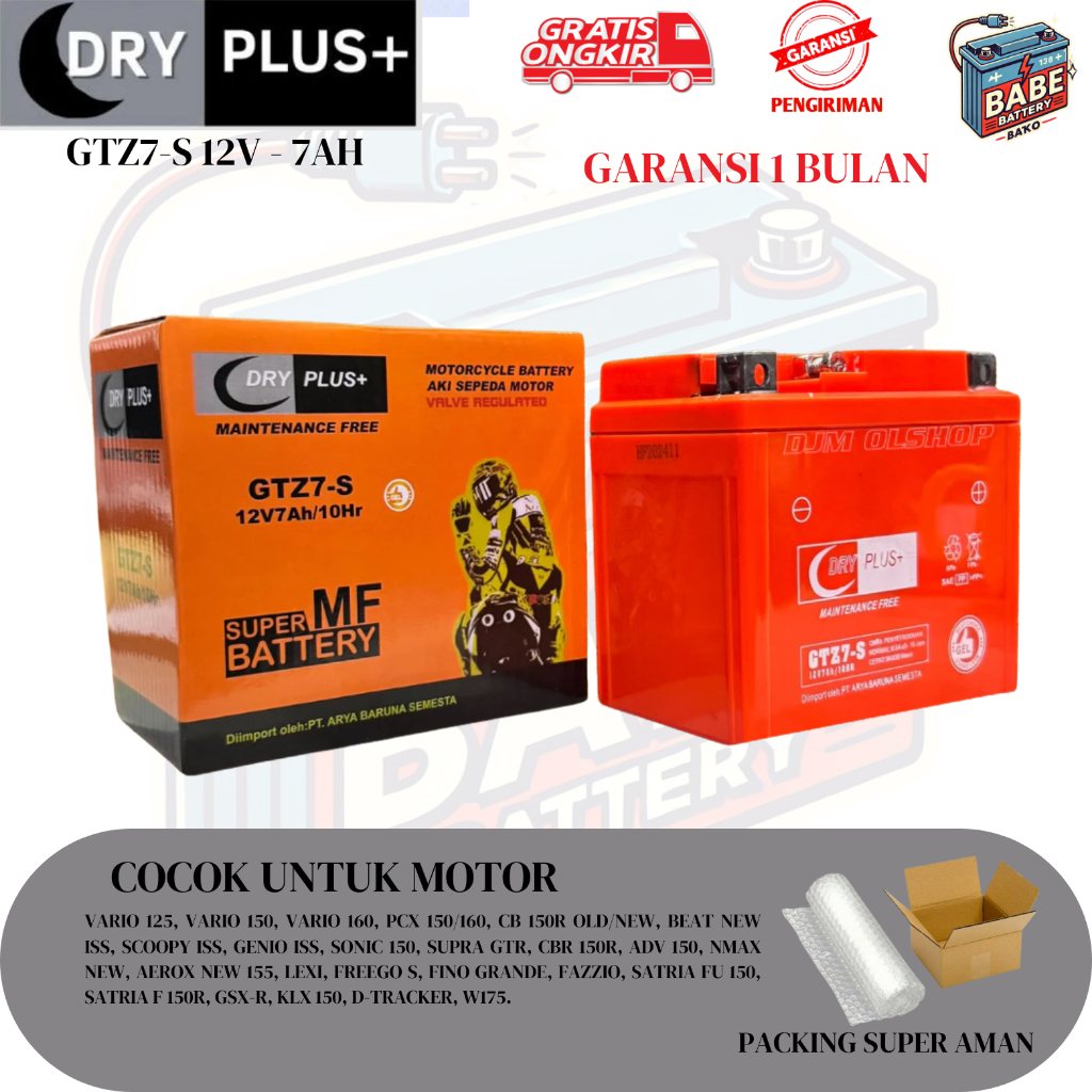 Aki Kering 7 ampere Dry Plus+ GTZ7S Motor Vario 125/150 new, Vario 125/150 Old, Vario 160