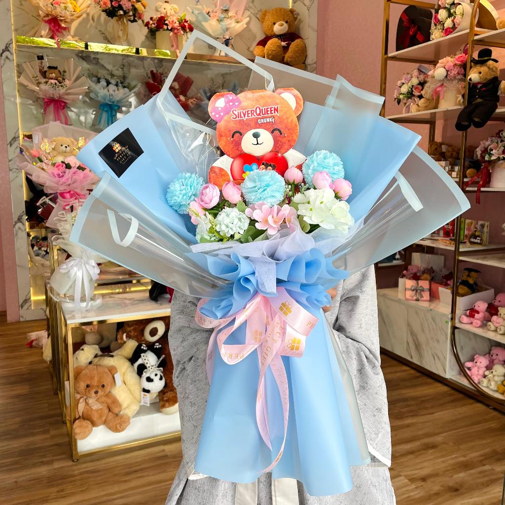 Buket Bunga Beruang Silverqueen Valentine Kado Romantis Kado Ulang Tahun Kado Anniversary