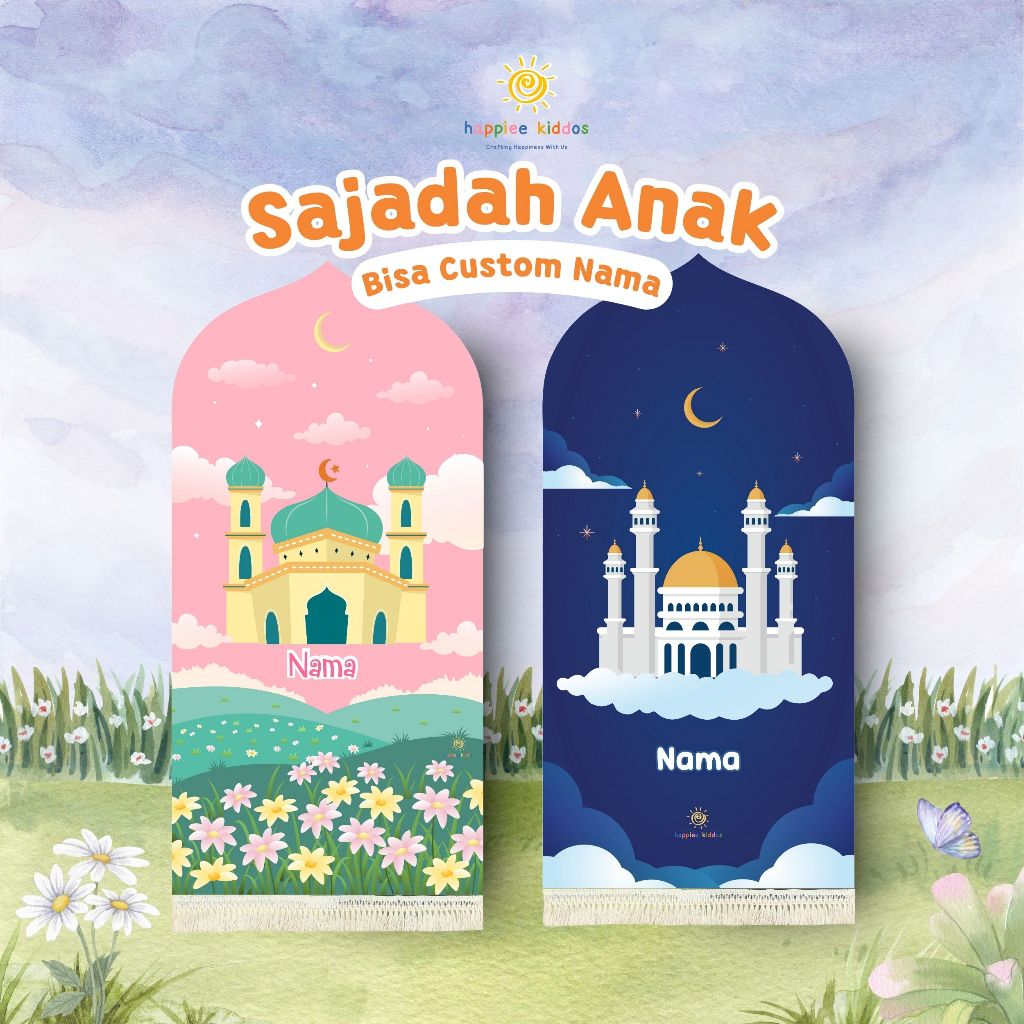 Sajadah Kubah Anak Custom Nama - Kain Halus Anti Slip Busa