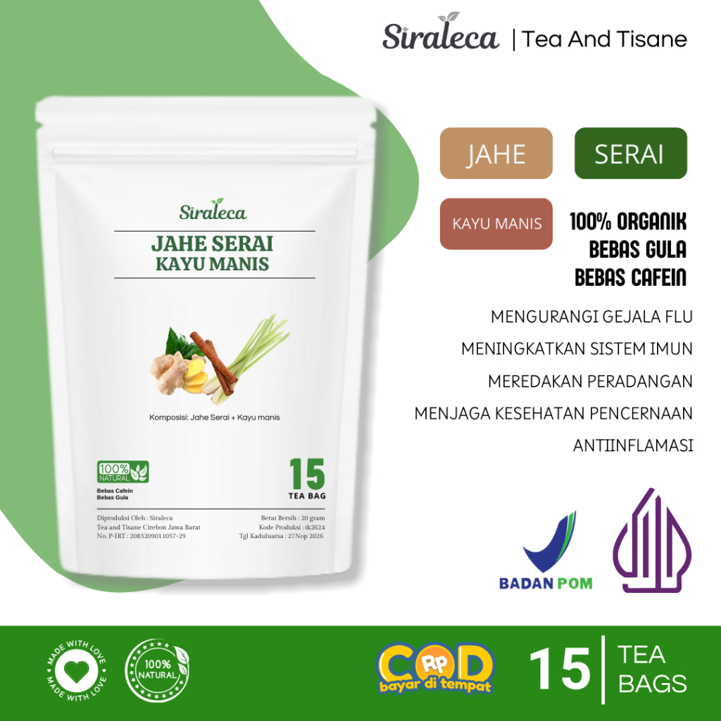

Teh Jahe Serai Kayu Manis | Ginger, Lemongrass with Cinamon Tea | SIRALECA Tea and Tisane