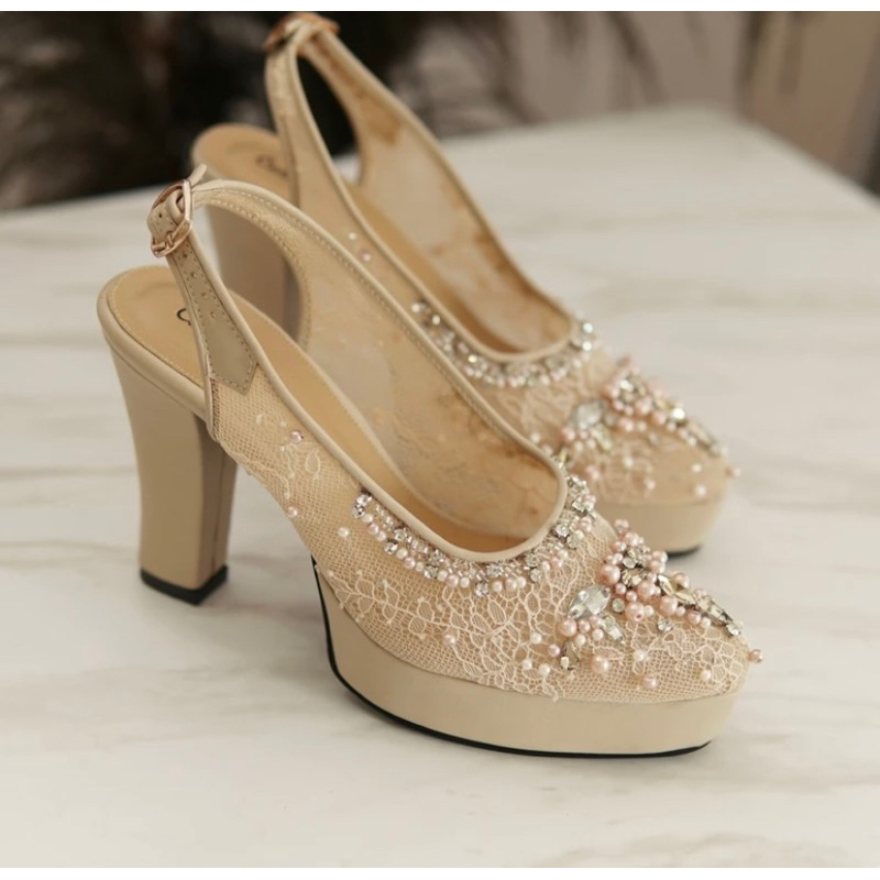 Deu Calantha sepatu Ankle Strap Paola Nude 10cm ukuran 39