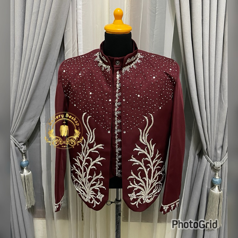 Beskap pengantin jawa maroon/ beskap solo/ beskap gewes