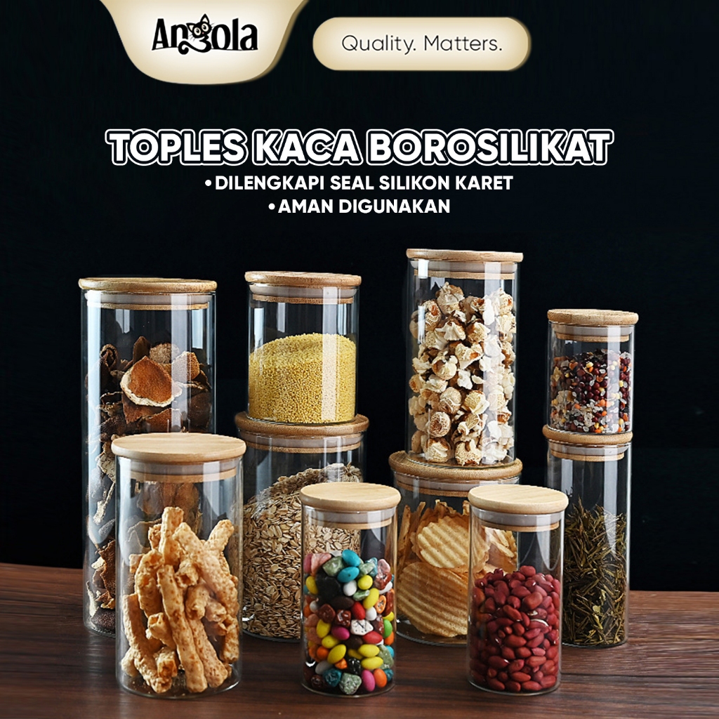 ANGOLA Toples Kue Toples Makanan / Toples Kaca Tebal L20-L24 Tempat Penyimpanan Makanan / Kopi/Gula