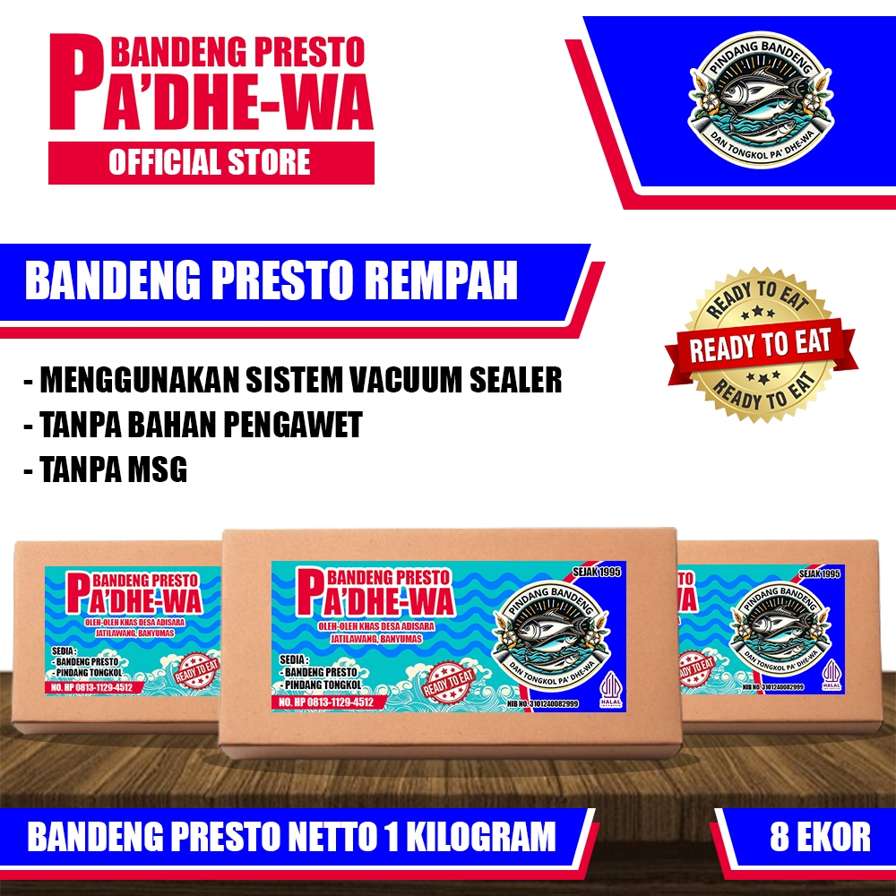 

BANDENG PRESTO REMPAH PA'DHE-WA DURI LUNAK 1 KG (ISI 8 EKOR) - VACUUM SEALER