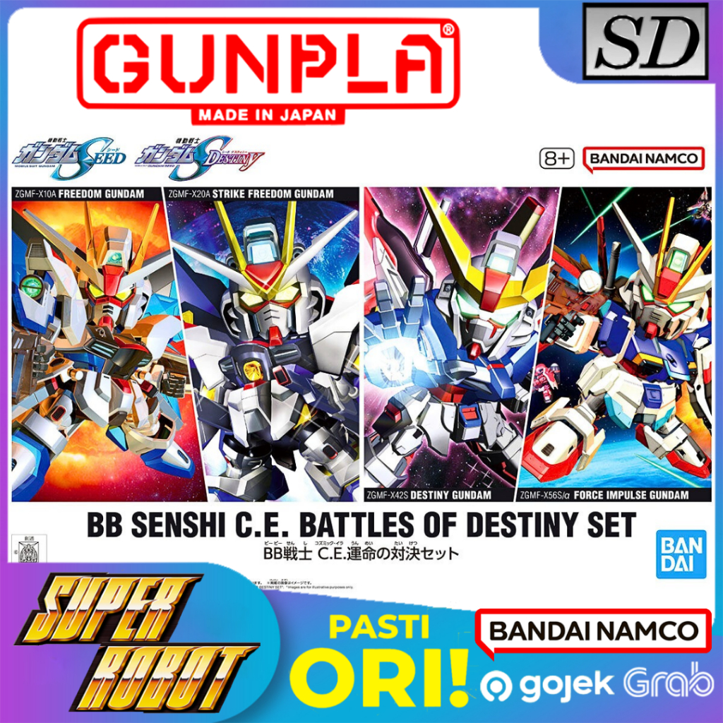 𝗕𝗔𝗡𝗗𝗔𝗜 SD BB Senshi C.E Battles of Destiny Set [Freedom Gundam / Strike Freedom Gundam / Destiny Gun