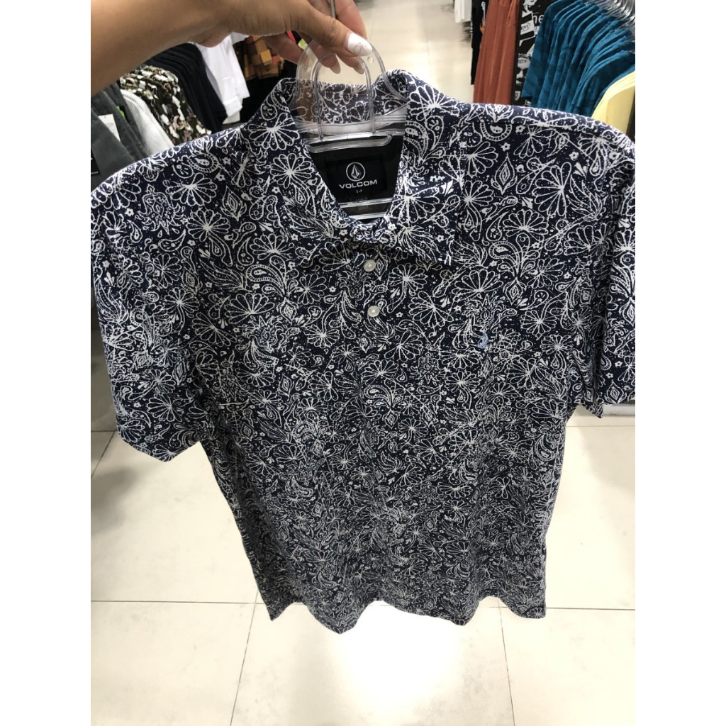 Kemeja pria volcom original paisley attack white short sleeve shirt