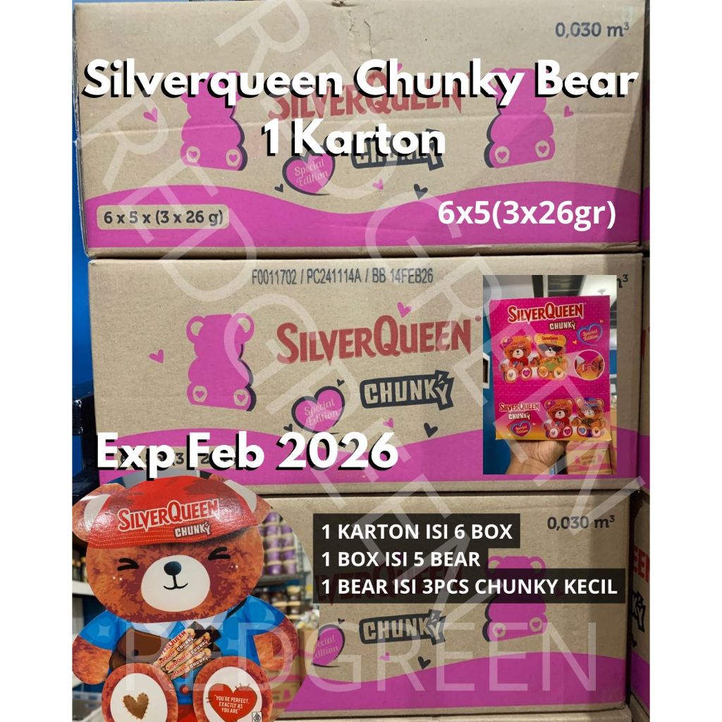 Silverqueen 1 karton isi 6 box silverqueen bear 1 bear isi 3pcs chunky cashew mini bar