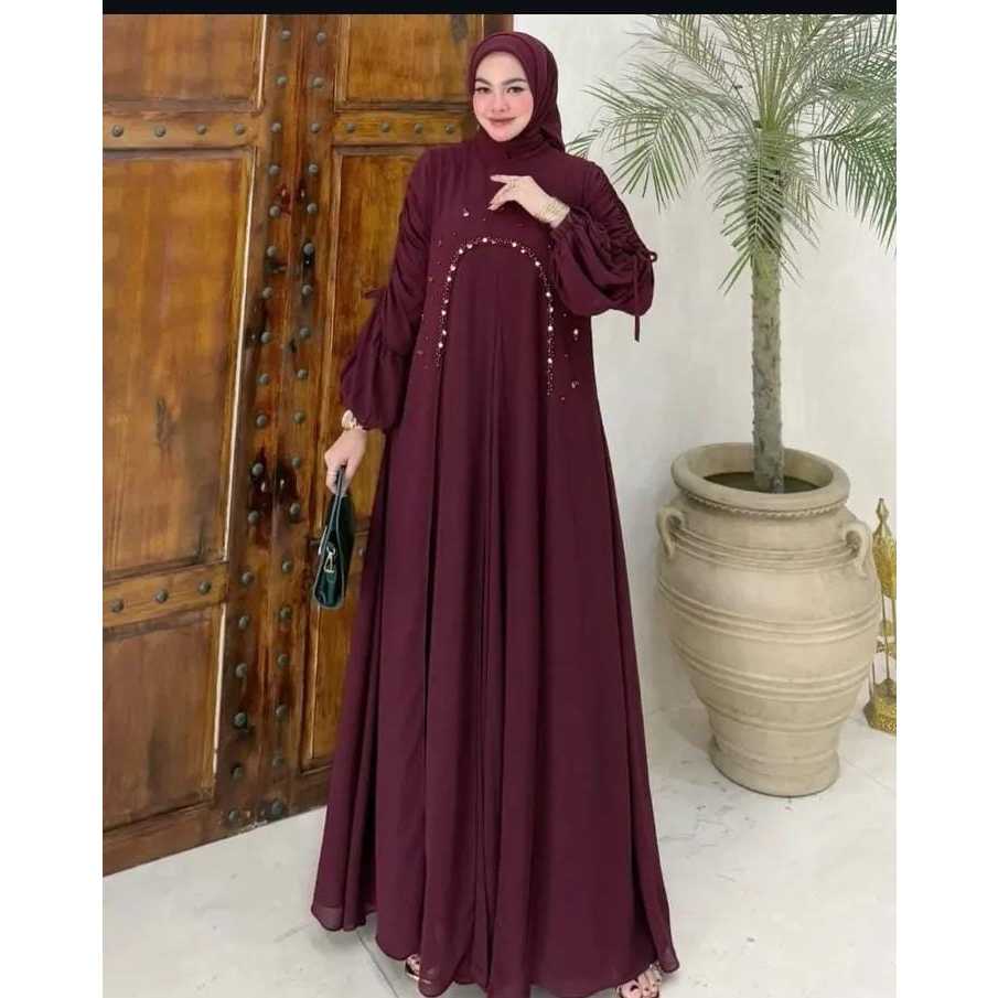 Gamis Set Outer Ceruty Babydoll Polos Simple Terbaru
