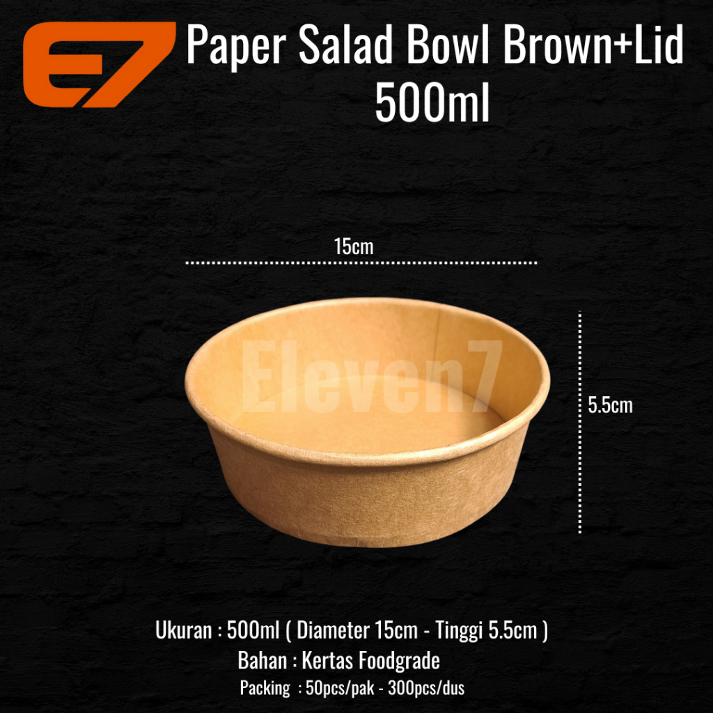 Paper Bowl Salad Brown Kraft 500ml + Lid - Rice Bowl, Salad Bowl