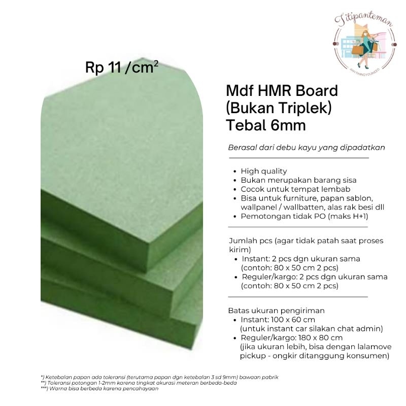 HMR Board 6mm 6 mm / Papan HMR / Papan Kerajinan Tangan / Papan Sablon / Wallbatten / MDF HMR Board 