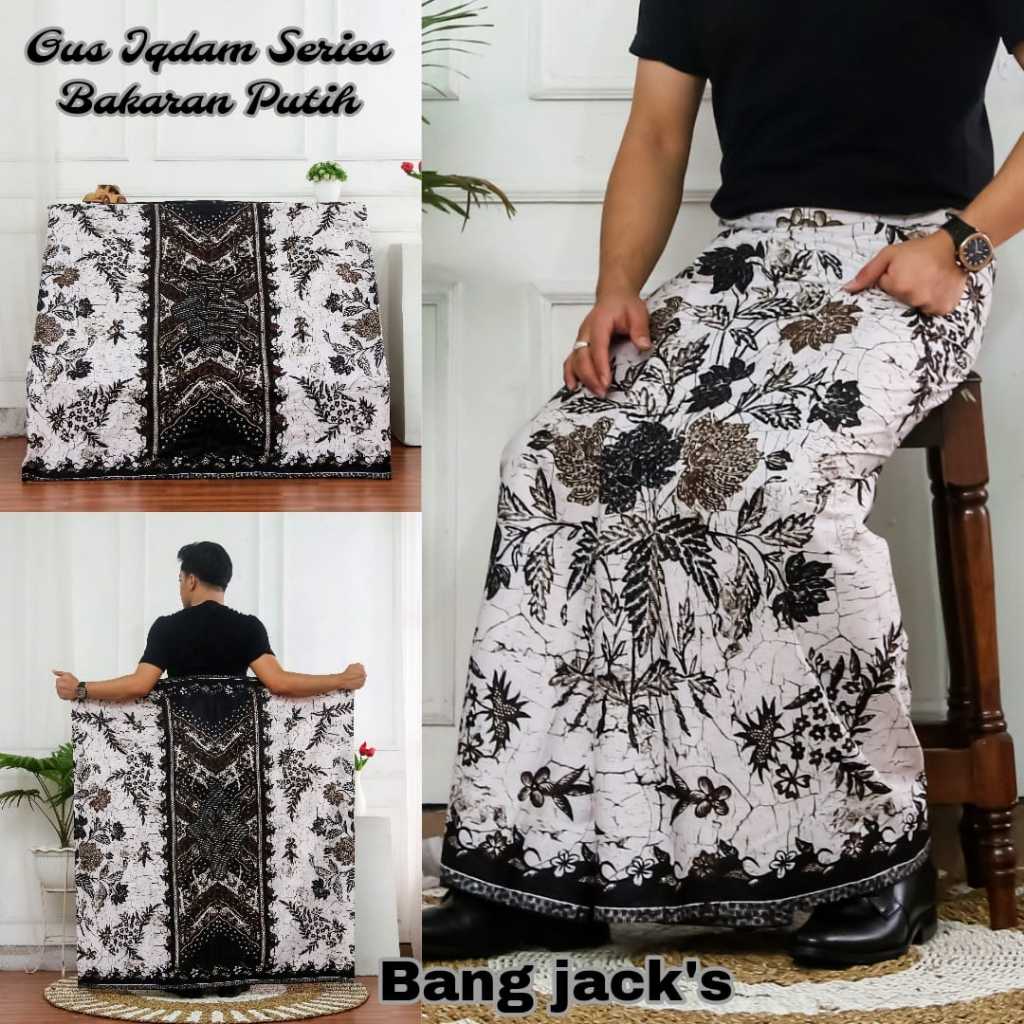 ARROZZAK Sarung Batik pria Gus Rocky plosoPutih Setrip Hitam putih Katun santri Motif Nyaman, Sarung