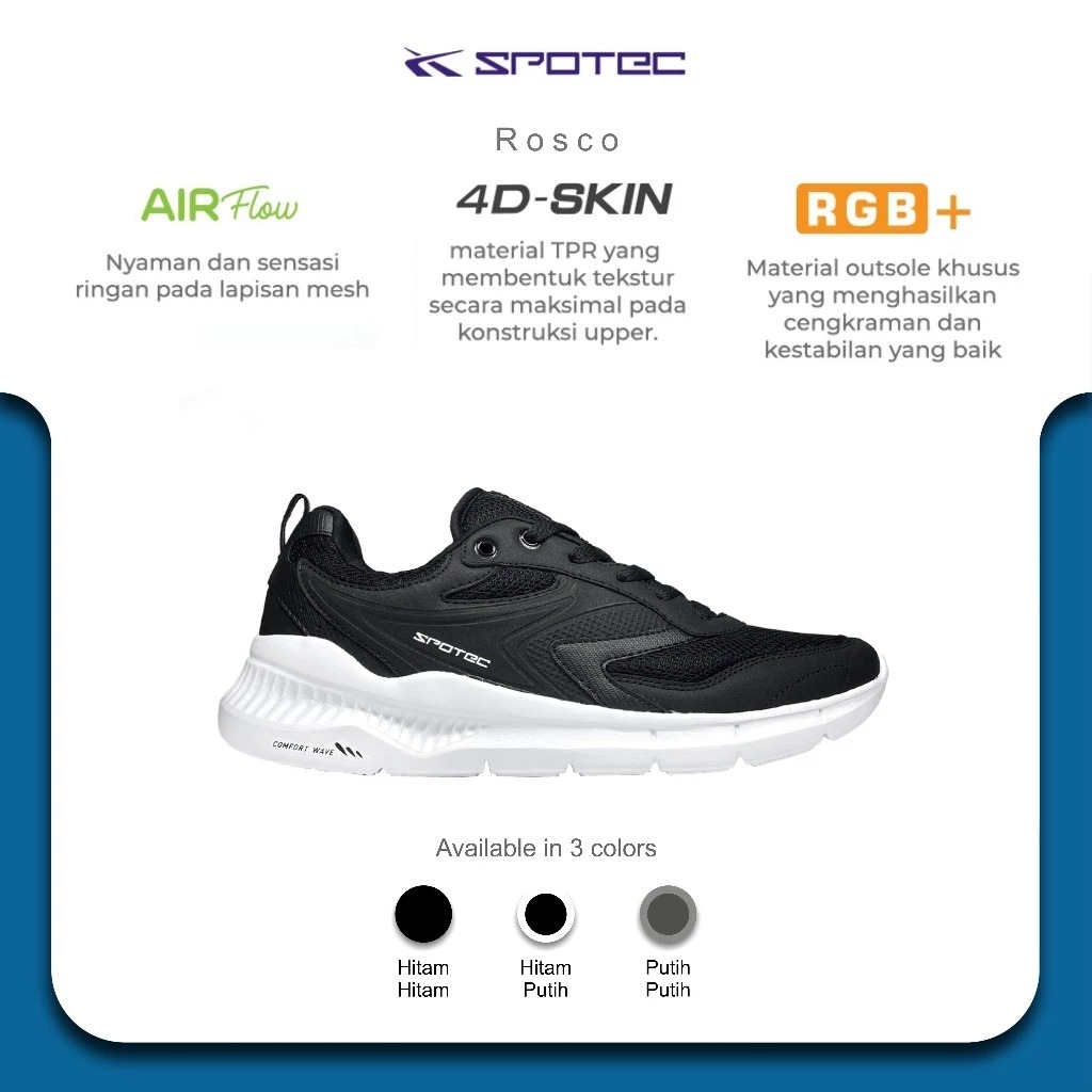 SPOTEC Sepatu Sekolah Artikel-ROSCO Hitam/Putih Spotec Original