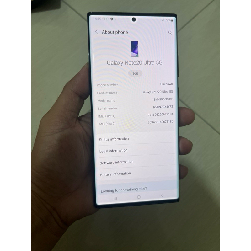 Samsung Galaxy Note 20 Ultra 5g 12/256gb ex inter bekas non cukai