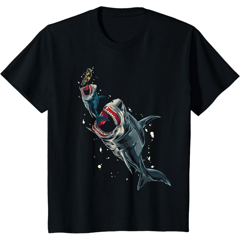 Baju Kaos Anak Ocean Sea Monster Hunting Megalodon Scuba Diver Gift Shark T-Shirt