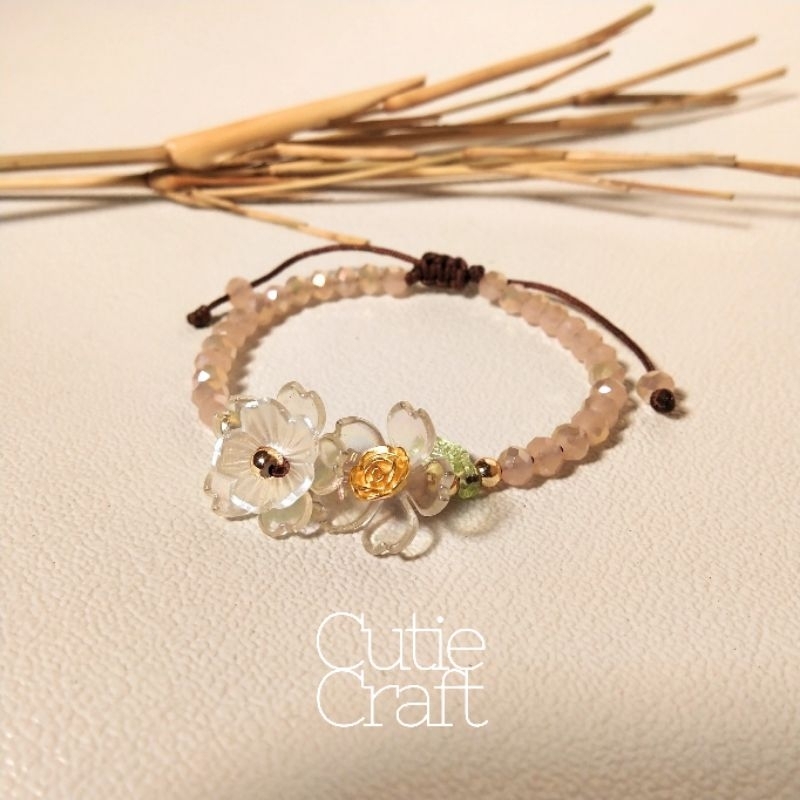 Gelang ceko manik bunga (tidak pakai emas) ukuran 4mm/manik bunga/bracelets/gelang emas/gelang tali