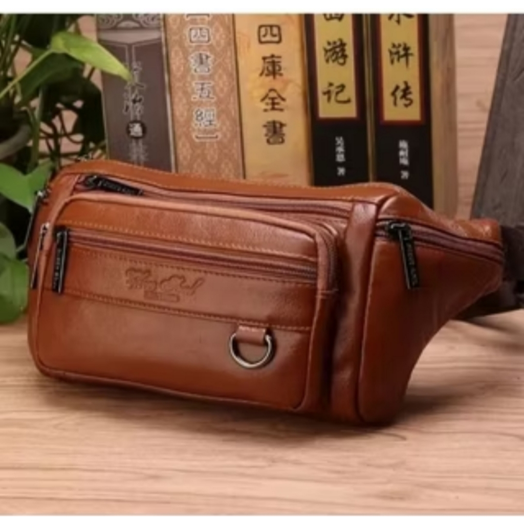 Tas Pinggang Kulit Asli 8321 Import Waist Bag Pria dan Wanita Multifungsi Tas Pinggang Kulit Asli Im