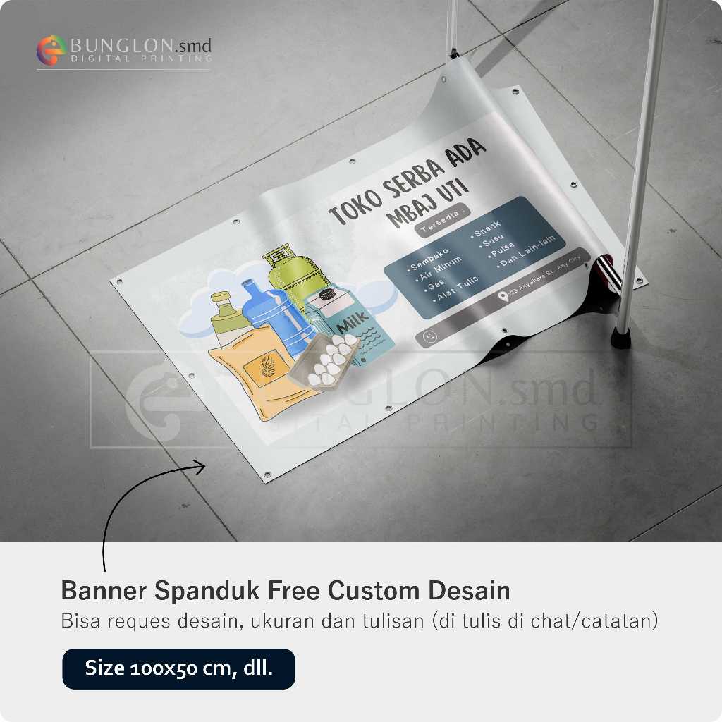PRINT CETAK SPANDUK BANNER TOKO SERBA ADA FREE DESAIN