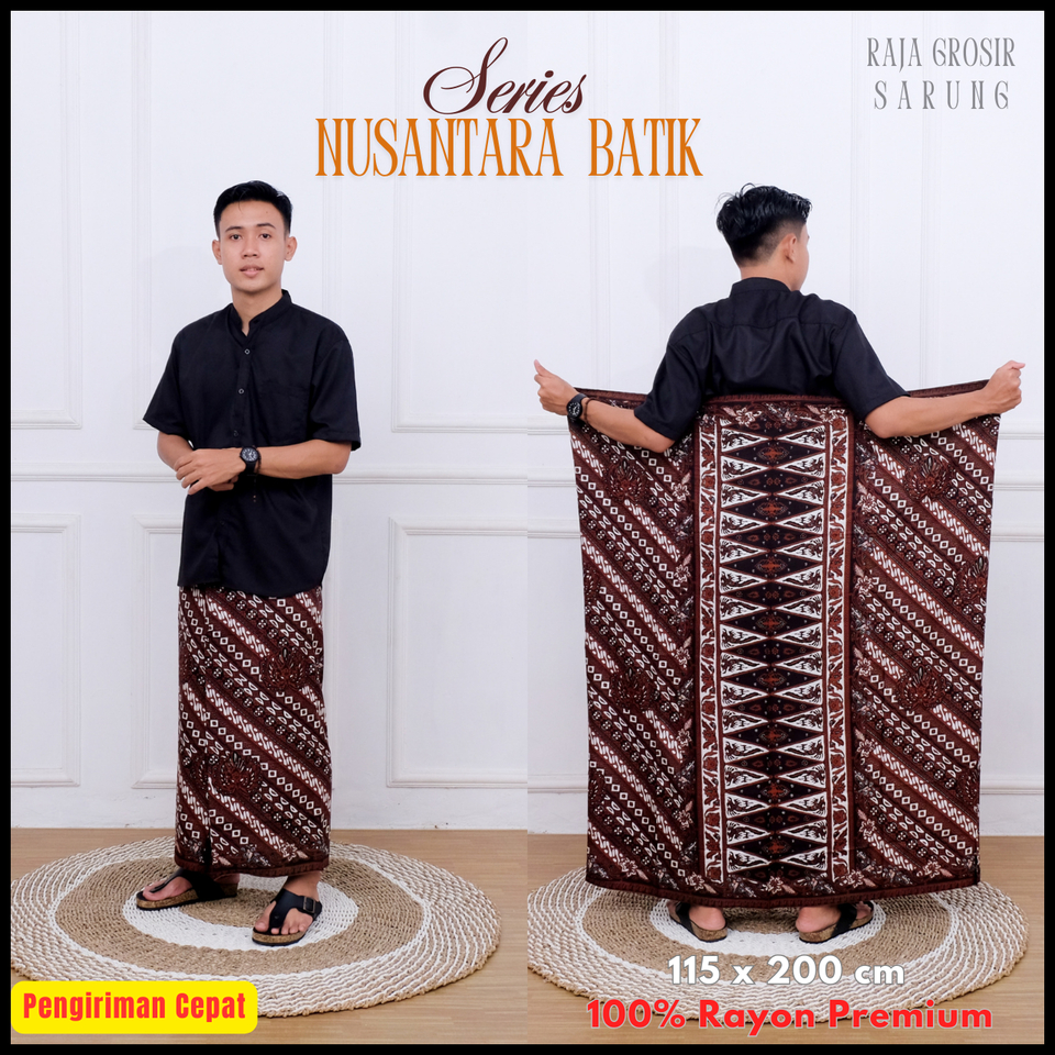 Sarung Goyor Batik Pria Bahan Rayon 100% Original Adem Warna Coklat Ukuran 116 x 200cm - RAJA GROSIR