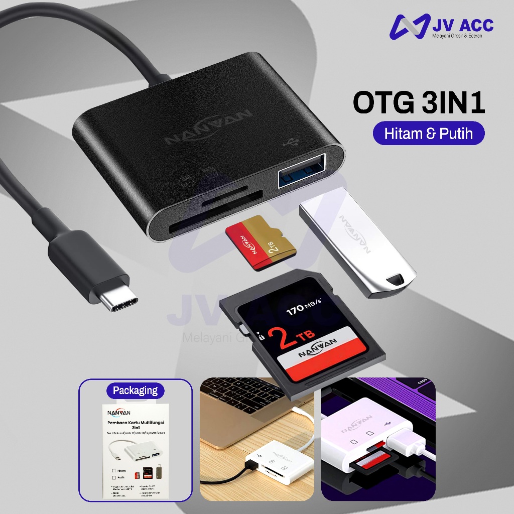 NANVAN OTG TYPE C TF SD KARTU MEMORY MEMORI CARD READER FLASHDISK UNTUK KOMPUTER / KAMERA