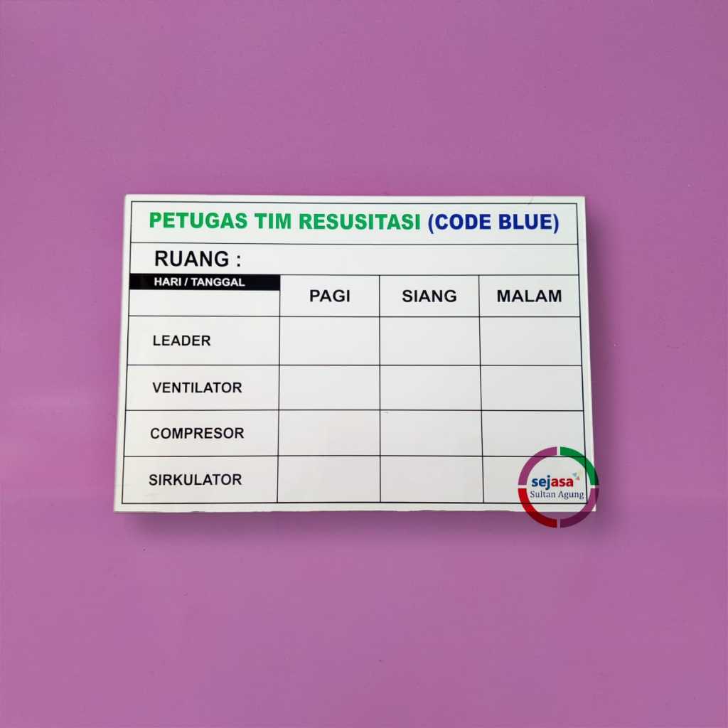 

Akrilik Code Blue | Papan Akrilik Petugas Tim Resusitasi | Jadwal Code Blue