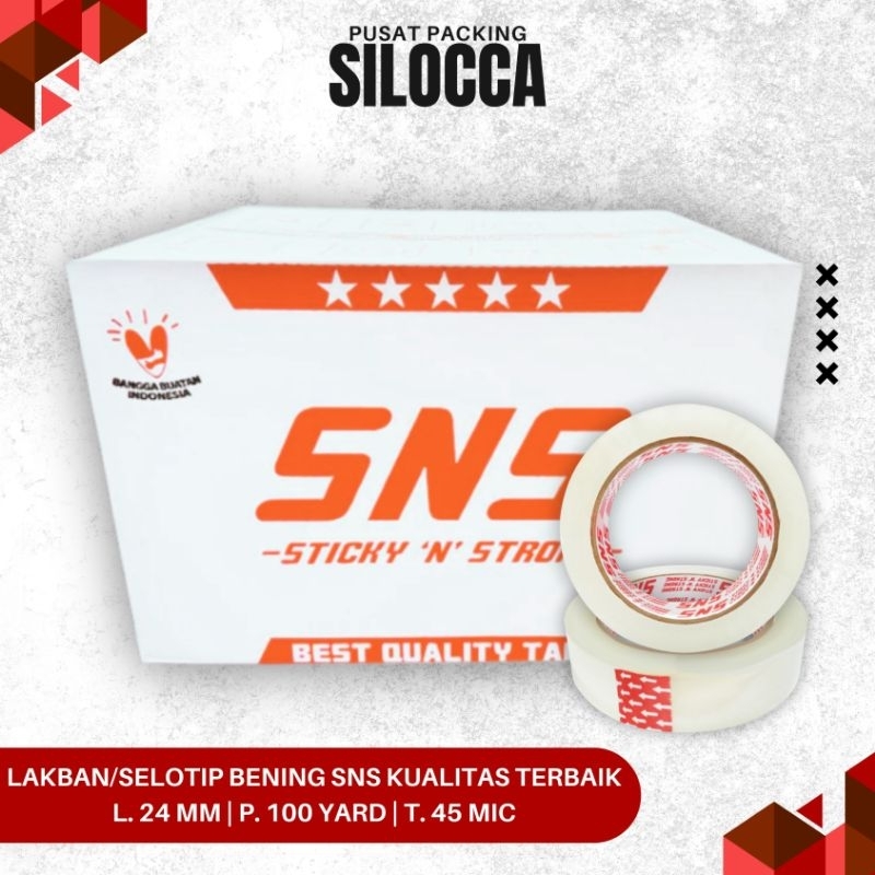 

1 KARTON ISI 144 SOLASI/SELOTIP/ISOLASI/SELOTIP/SOLATIP/LAKBAN 1 INCH ( 24 MM ) X 100 YARD SNS KUALITAS TERBAIK