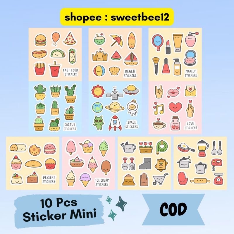 

[Paket Hemat] 10pcs Sticker Mini Cute A6