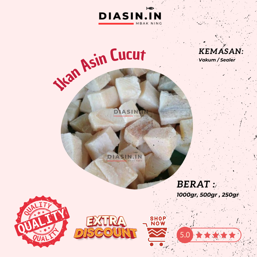 

Ikan Asin Cucut Potong Berat 1KG, 1/2KG, 250Gr - Cucut Asin Potongan Super