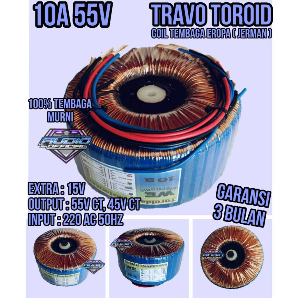 Trafo Donat / Toroid 10A Besar CT 55V 45V Tembaga Murni HELENIC Jerman