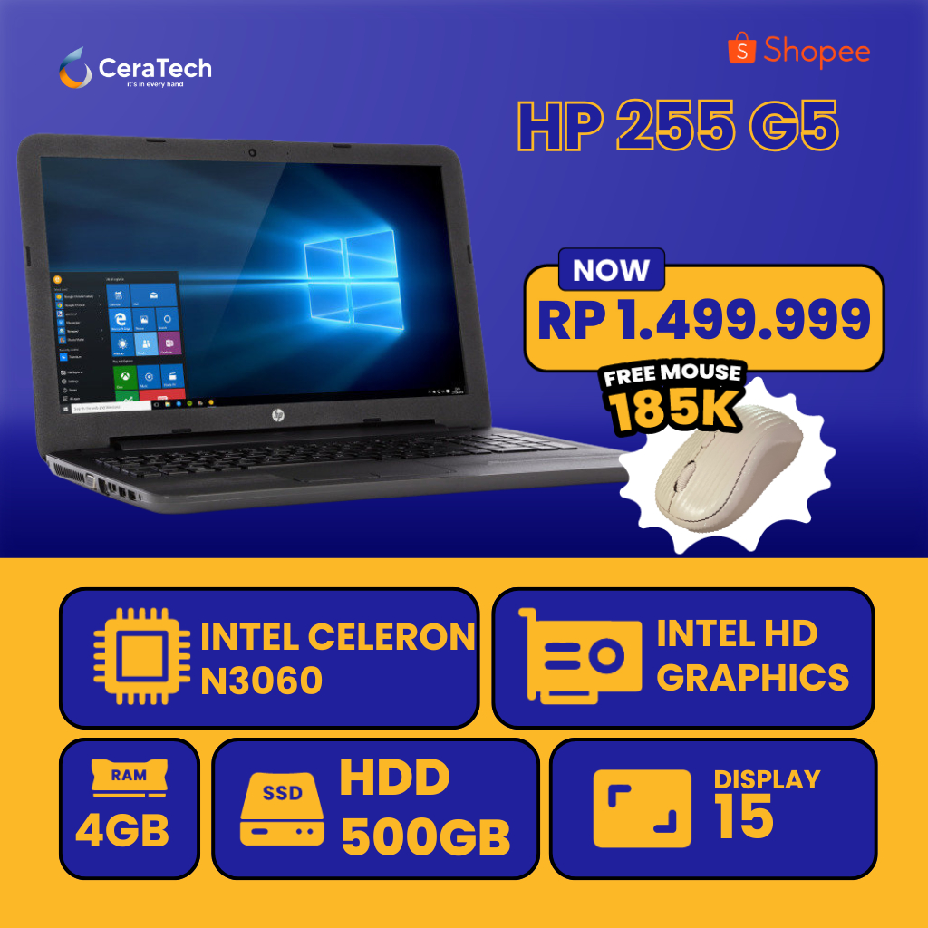 PROMO MURAH Laptop HP 255 G5 / Intel celeron N3060 / original second murah banget