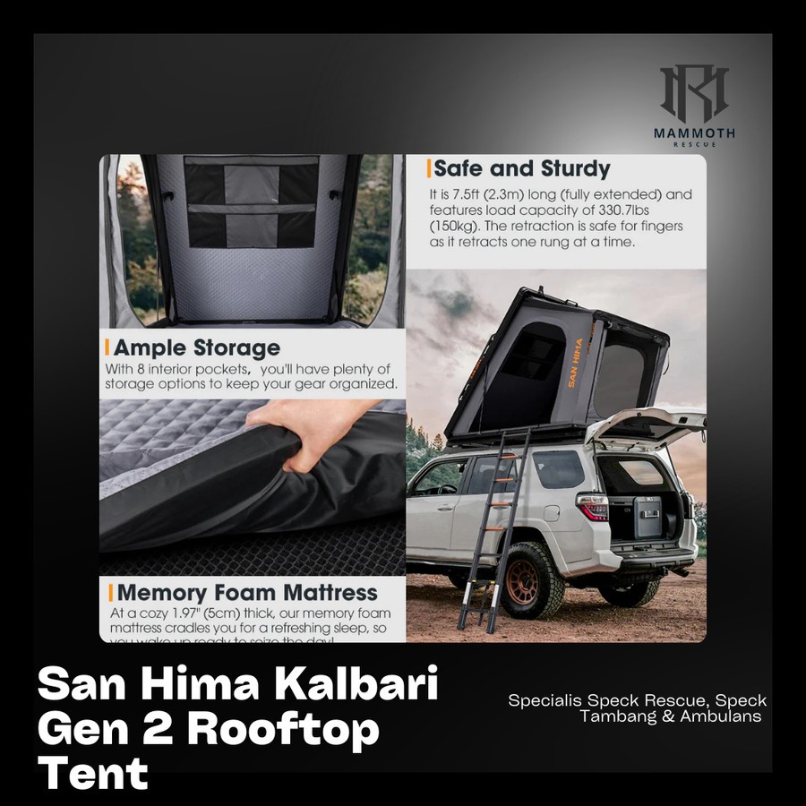 Tenda Atas Atap Mobil San Hima Kalbarri Gen 2 Roof Top Tent Hardshell With Ladder Camping 4WD 4x4