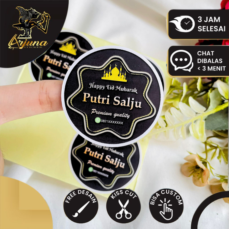 

5-8 Sticker Label Toples Kue Edisi Cookies Lebaran Stiker Free Desain Custom Nama Uk.Sedang Arjuna