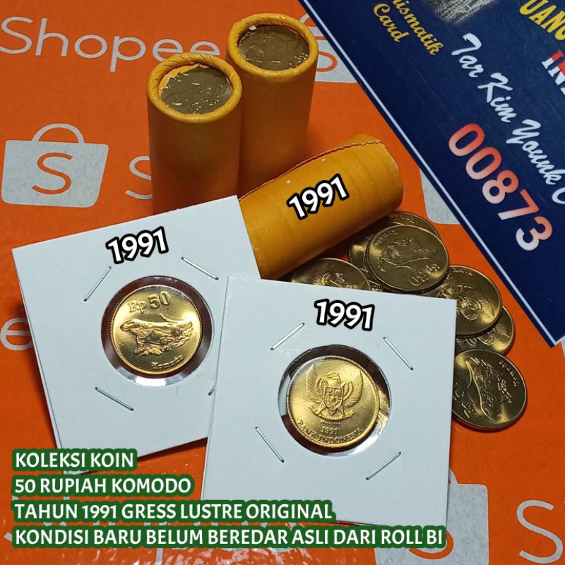 UKI091Coin 50 Rupiah (KOMODO) Thn 1991 Langka Gress Lustre Original
