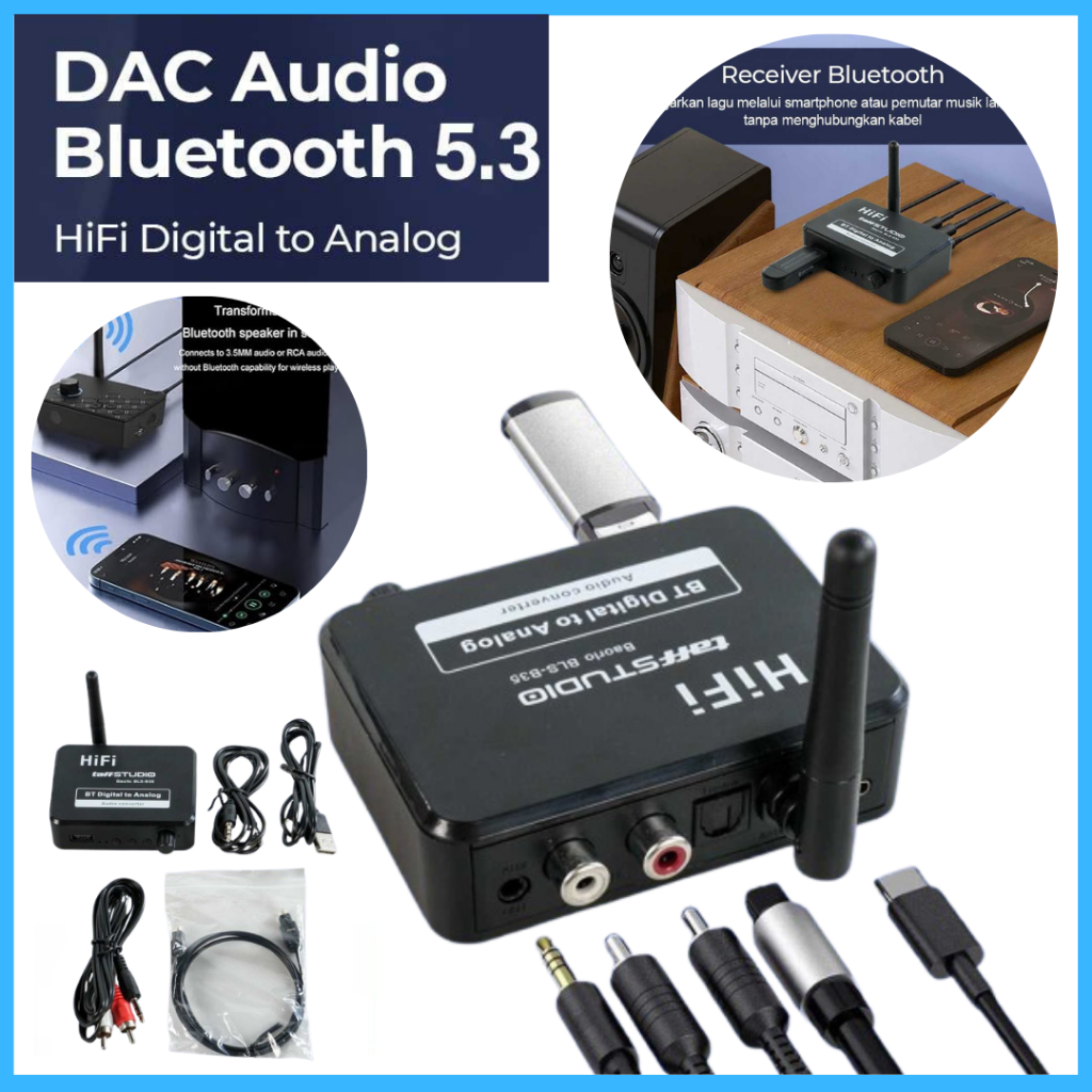 COD TaffSTUDIO DAC Audio Bluetooth Konek Hp TV Komputer 5 3 Receiver HiFi Digital to Analog BLS B35