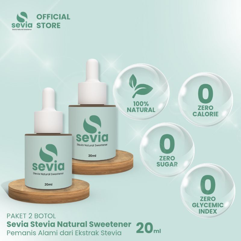 

2 Botol Sevia Stevia Natural Sweetener 20ml Pemanis Alami Pengganti Gula 0 Kalori dari Daun Stevia