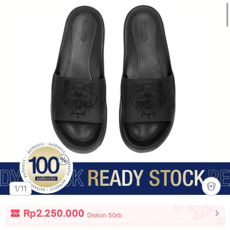 𝙋𝙍𝙀𝙇𝙊𝙑𝙀𝘿 Kenzo Black Pool Mules Tiger Slippers Slip On Sandal Men's Branded Shoes Sepatu Pria