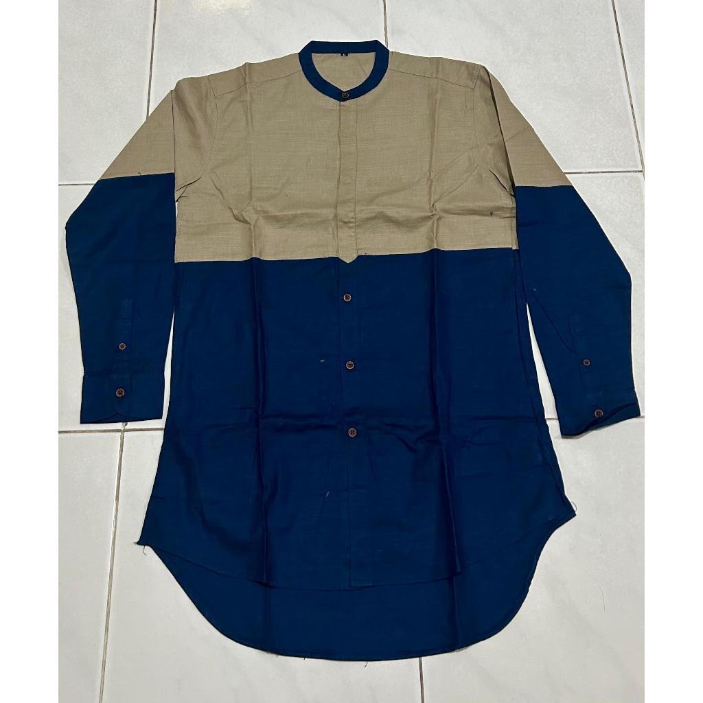 SAMPLE SALE Kemeja Lebaran Kurta Navy Gold Long Sleeves M