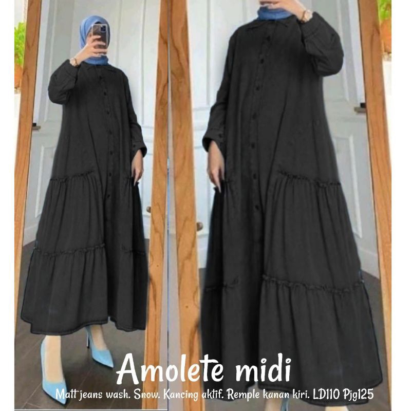 Amolete Midi Dress | dress | wanita  | jeans wash | premium  | muslim
