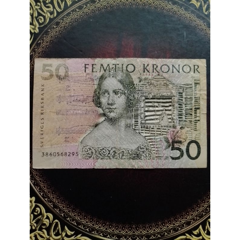 Uang Swedia 50 kronor fine sobek